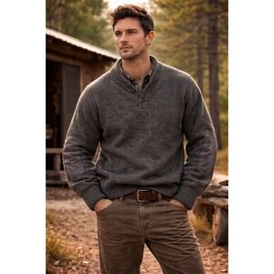 Men's Wool Lined Sweater Pullover Elbow Patches Commando Style Vintage‎ Large